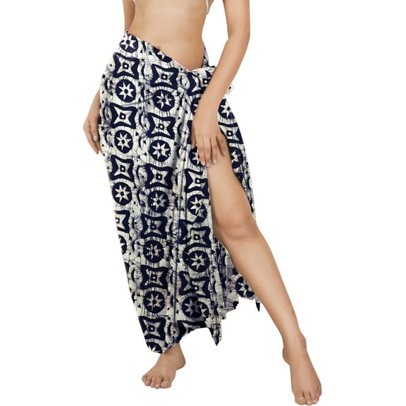 LA LEELA Women's High Waist Tie Sarongs Long Cover Ups One Size Prussian, Geometric