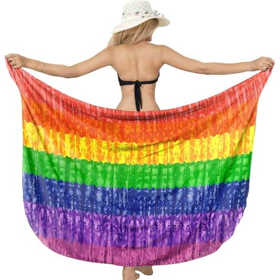 LA LEELA Women's Sarong Bikini Skirt Cover up Swimwear Bathing suit Summer Wraps Swimsuit Beach Wrap Coverups for Women One Size Pride Stripes, Multi