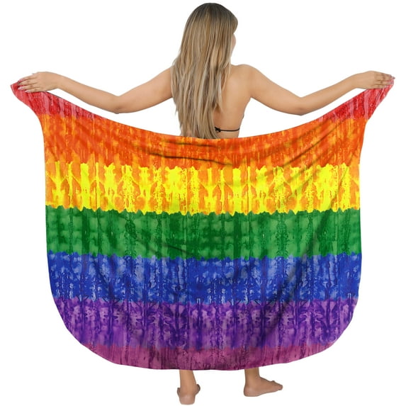 LA LEELA Women's Sarong Bikini Skirt Swimsuit Cover up Summer Wraps Bathing suit Swimwear Beach Wrap Skirts for Women One Size Rainbow Stripes, Multicolor