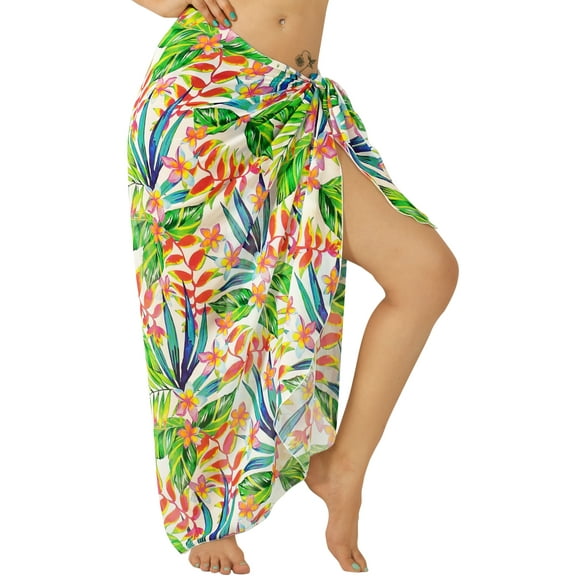 LA LEELA Women's Sheer Chiffon Bikini Wrap Bathing Suit Sarong Swimwear Cover ups Beach Wraps for Women Pareo One Size Multicolor, Leaves