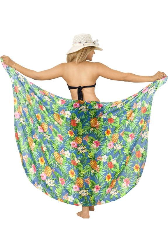 Women's Sheer Chiffon Bikini Wrap Bathing Suit Sarong Swimwear Cover ups Beach Wraps for Women Pareo One Size Navy, Pineapple Floral