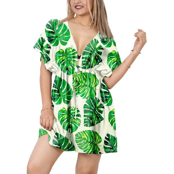 LA LEELA Women's Short Fall Swimsuit Cover ups Tops XL-XXL Leaves, Green