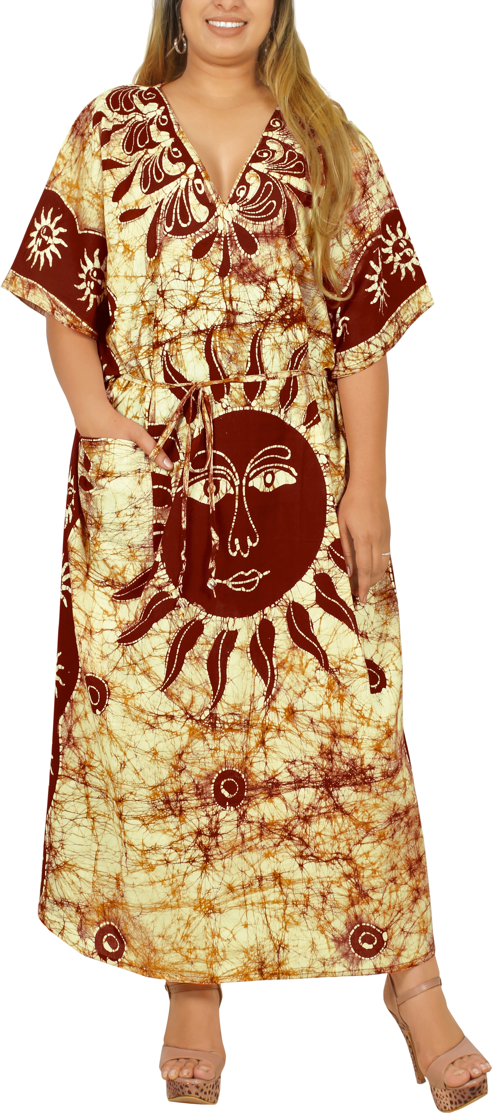 LA LEELA Women's Plus Size Caftan Maxi Dress - Dashiki Print Loungewear & Beach Cover Up (2X-3X)