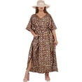 thumbnail image 1 of LA LEELA Women's Summer Batik Caftan Long Loungewear Dashiki House Dress with Pockets Sleepwear for Women Nightgown 1X-2X Brown, Checks, 1 of 5