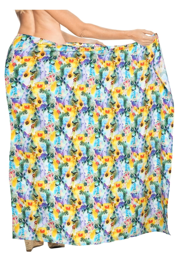 Women's Summer Beachwear Sarong Coverups Swimsuit Bikini Beach Wraps Pareo Swimwear Swim Cover ups for Women One Size Tiny Sunflower, Multicolor
