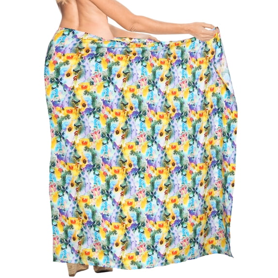 LA LEELA Women's Summer Beachwear Sarong Coverups Swimsuit Bikini Beach Wraps Pareo Swimwear Swim Cover ups for Women One Size Tiny Sunflower, Multicolor
