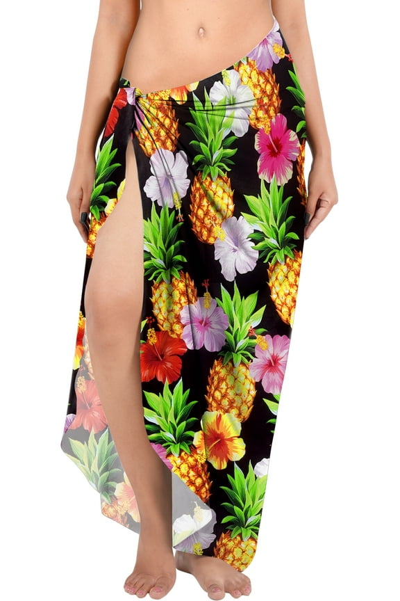 Women's Summer Beachwear Sarong Pareo Wrap Skirt Swim Cover up Bikini Beach Wraps Coverups for Women One Size Pineapple Floral, Multicolor