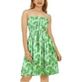 thumbnail image 1 of LA LEELA Women's Summer Boho Halter Smocked Mini Flowy Beach Dress Tube Top Strapless Dresses for Women One Size Leafs, Green, 1 of 5