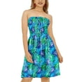thumbnail image 1 of LA LEELA Women's Summer Boho Halter Smocked Mini Flowy Beach Dress Tube Top Strapless Dresses for Women One Size Leaves, Blue, 1 of 5