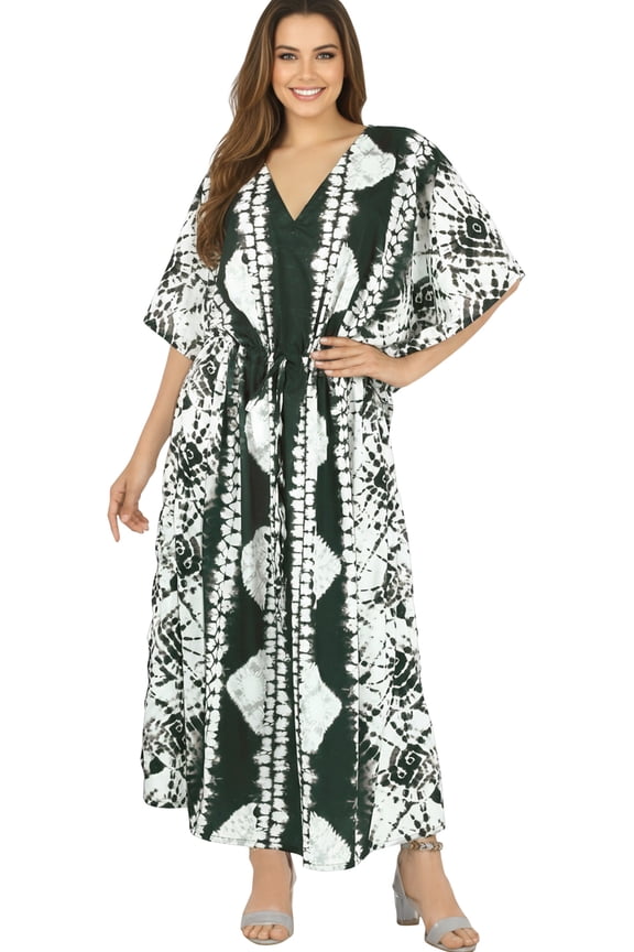 Women's Summer Loungewear African Beach Mumu Slit Dress Caftan Plus Size Kaftan Maxi Dresses for Women 2X-3X Coal, Tie Dye