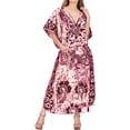 thumbnail image 1 of LA LEELA Women's Summer Pocket Nightgown Batik Caftan for Womens Sleepwear Long House Loungewear Dashiki Dress 1X-2X Maroon, Lizard, 1 of 5