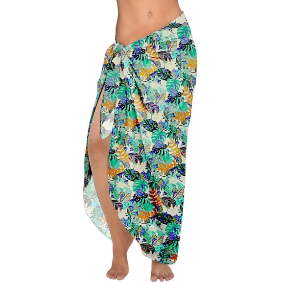 LA LEELA Women's Summer Swim Cover ups Skirt Swimsuit Beach Bikinis Wraps Pareos Sarongs Coverups Beachwear Vacation Women Sarong for Swimwear One Size Sky, Leaves
