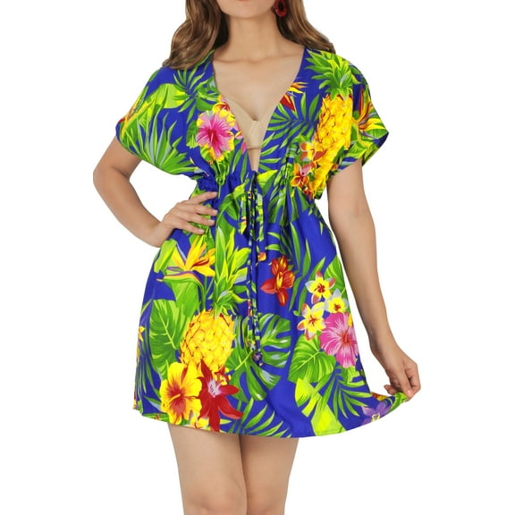 LA LEELA Women's Swimsuit Coverups Summer Cover ups for Swimwear Beach for Bathing Suit Bikini Dress Beachwear Dresses Cover up XL-XXL Royal, Pineapple