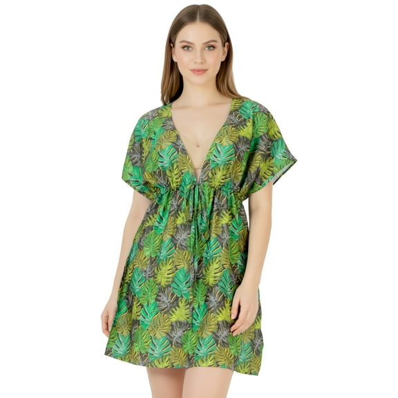 LA LEELA Women's Swimsuit Coverups Summer Cover ups for Swimwear Women Beach for Bathing Suit Bikini Dress Beachwear Cover up for Women M-L Fern, Leaves