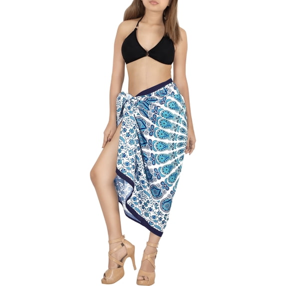 LA LEELA Women's Swimsuit Long Beachwear Summer Coverups Skirt Swim Cover up Swimwear Wraps Sarong Beach Pareo for Women One Size Cobalt_AD310