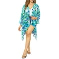 thumbnail image 1 of LA LEELA Women's Tropical Beach Loose Casual Bikini Tops Swimwear Cover Up Kimono Duster Cardigans for Women One Size Blue, Leaves, 1 of 4