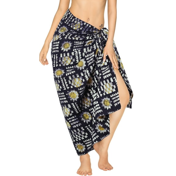 LA LEELA Women's Wrap Slit Cover ups Swim Bikini Sarong One Size Denim, Floral