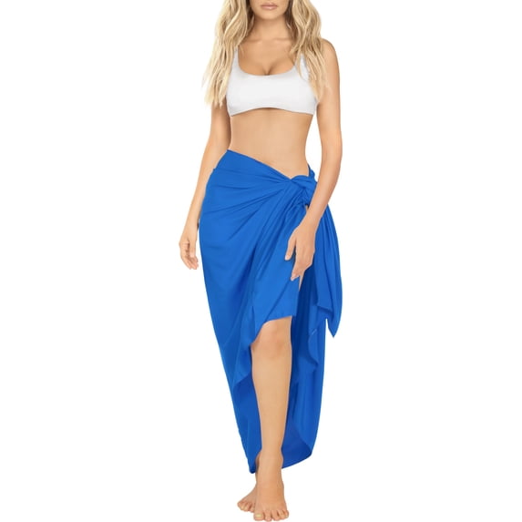 LA LEELA Womens Beach Pareo Sarong Wrap Skirt Swimsuit Cover up Bikini Bathing suit Wraps for Women One Size Solid, Bright Blue
