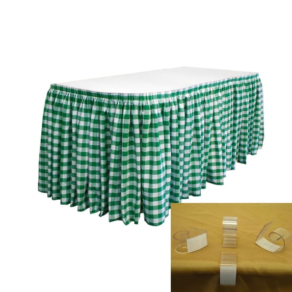 LA Linen Oversized Checkered Table Skirt 30-Foot by 29-Inch Long with 15 L-Clips, Hunter Green