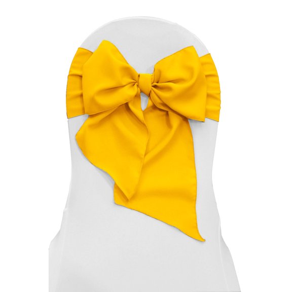LA Linen Pack of 10 Polyester Poplin Chair Bows 8 by 108-Inch, Dark Yellow