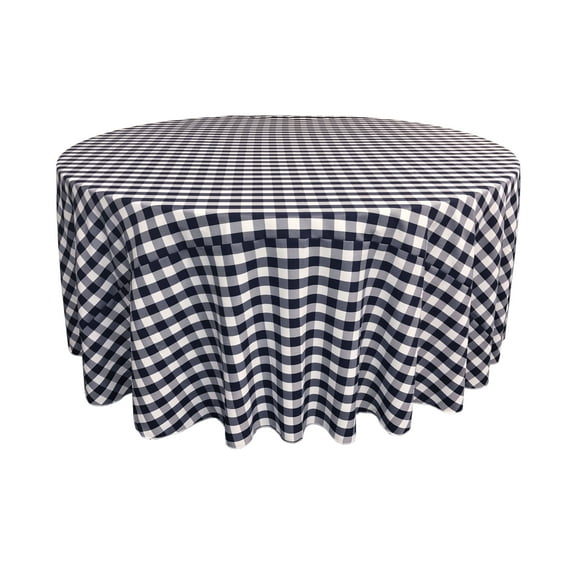 LA Linen Polyester Gingham Checkered 108-Inch Round Tablecloth, Navy and White