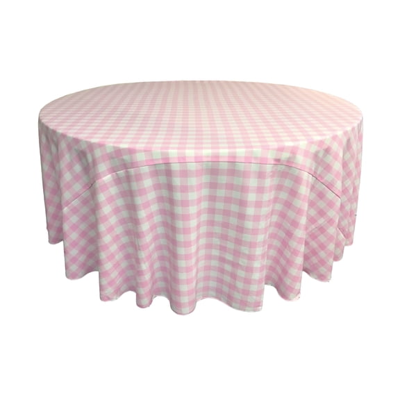 LA Linen Polyester Gingham Checkered 120-Inch Round Tablecloth, Pink and White