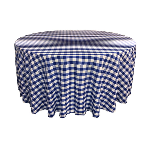 LA Linen Polyester Gingham Checkered 120-Inch Round Tablecloth, Royal Blue and White