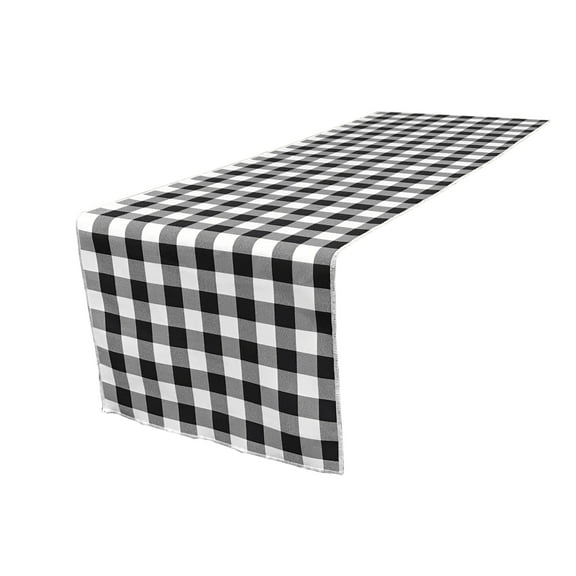 LA Linen Polyester Gingham Checkered 14 by 108-Inch Table Runner, Black and White
