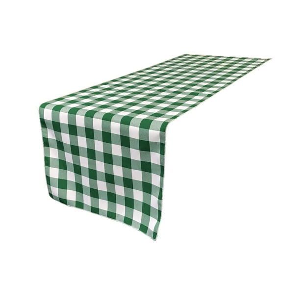 LA Linen Polyester Gingham Checkered 14 by 108-Inch Table Runner, Hunter Green and White