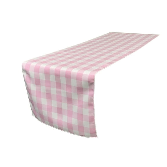 LA Linen Polyester Gingham Checkered 14 by 108-Inch Table Runner, Pink and White