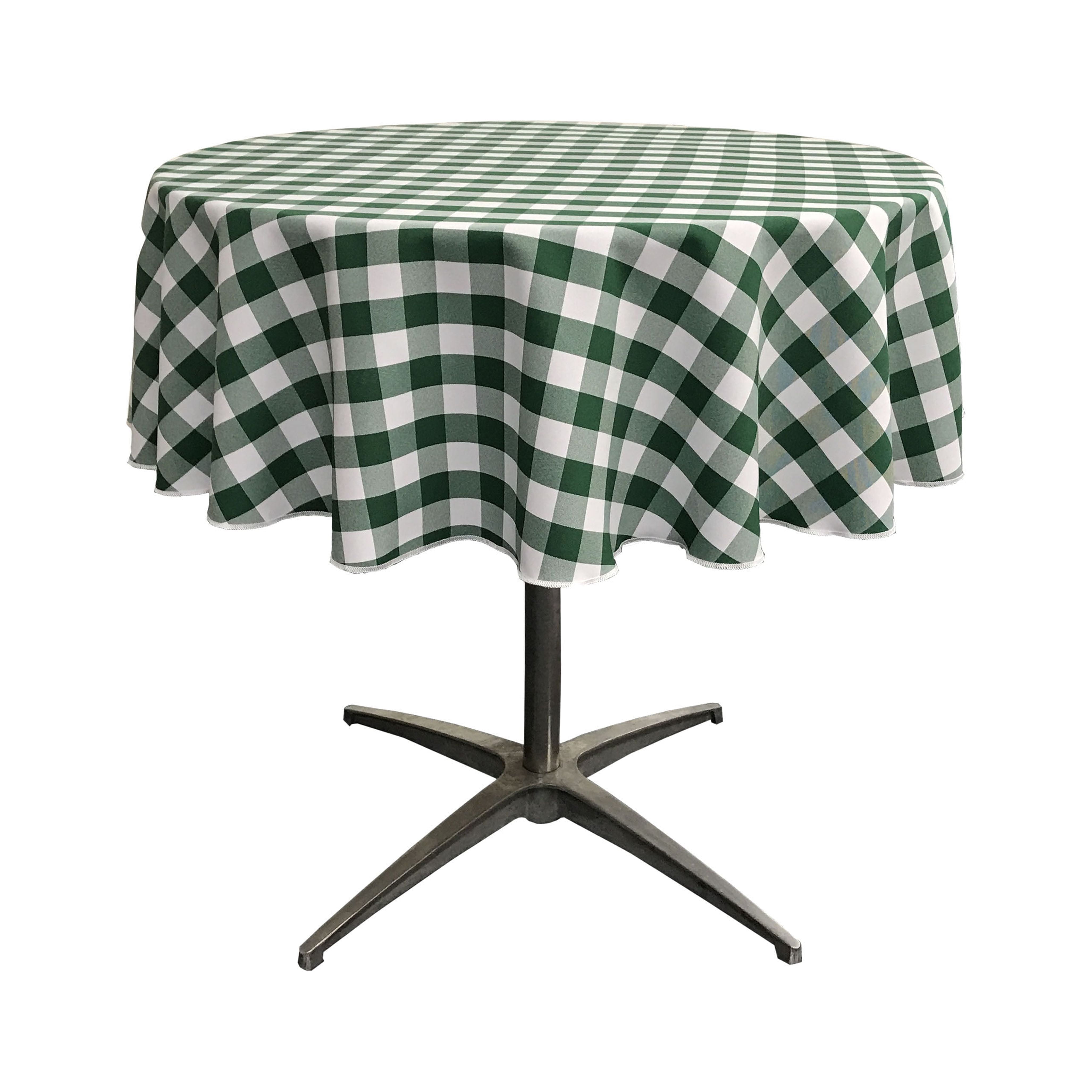 Hunter Green and White Gingham Checkered Round Fabric Tablecloth, 51"