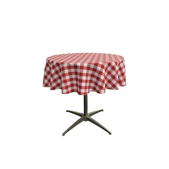 LA Linen Polyester Gingham Checkered 51-Inch Round Tablecloth, Red and White