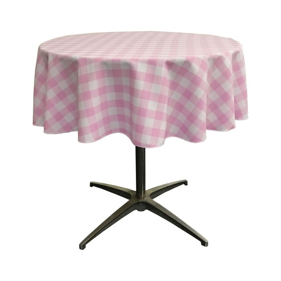LA Linen Polyester Gingham Checkered 58-Inch Round Tablecloth, Pink and White