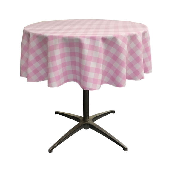 LA Linen Polyester Gingham Checkered 58-Inch Round Tablecloth, Pink and White
