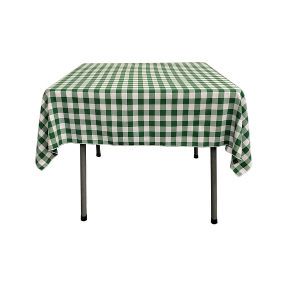 LA Linen Polyester Gingham Checkered 58 by 58-Inch Square Tablecloth, Hunter Green and White