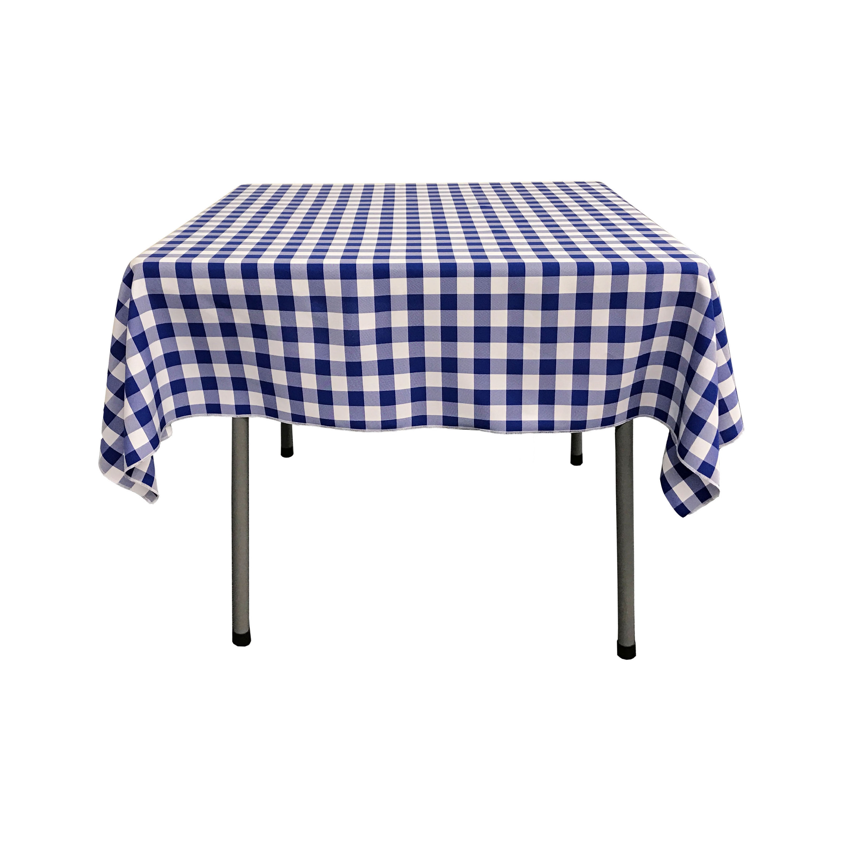LA 리넨 폴리에스테르 깅엄 체크 무늬 58 x 58인치 정사각형 식탁보, 로얄 블루 및 화이트