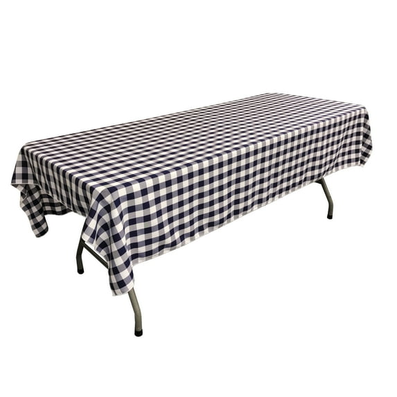 LA Linen Polyester Gingham Checkered 60 by 102-Inch Rectangular Tablecloth, Navy and White