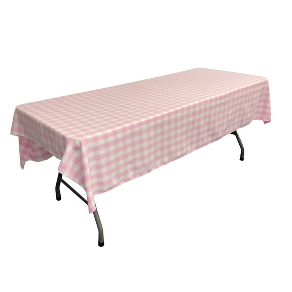 LA Linen Polyester Gingham Checkered 60 by 108-Inch Rectangular Tablecloth, Pink and White