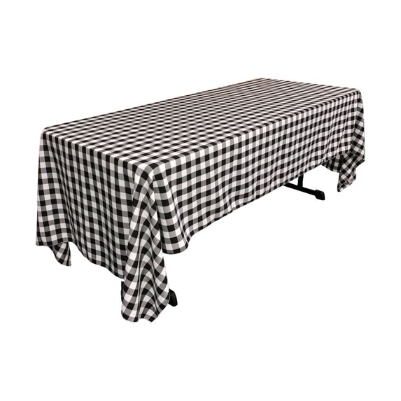 LA Linen Polyester Gingham Checkered 60 by 126-Inch Rectangular Tablecloth, Black and White
