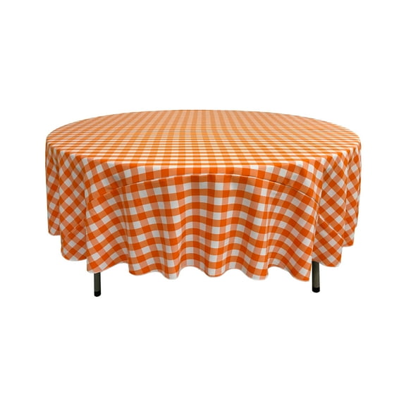 LA Linen Polyester Gingham Checkered 90-Inch Round Tablecloth, Orange and White