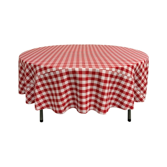 LA Linen Polyester Gingham Checkered 90-Inch Round Tablecloth, Red and White