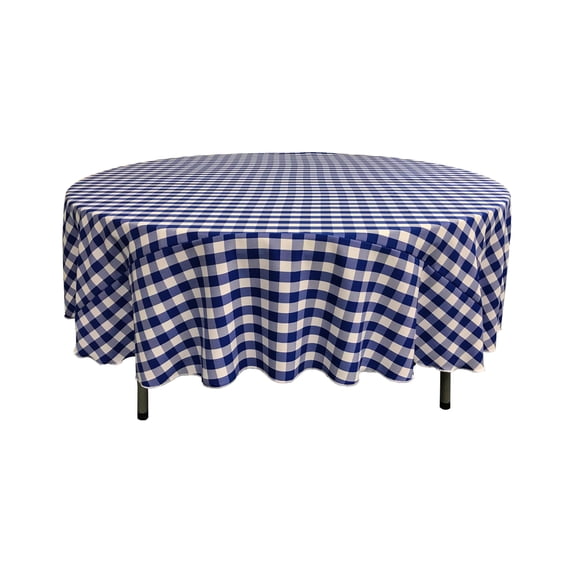 LA Linen Polyester Gingham Checkered 90-Inch Round Tablecloth, Royal Blue and White
