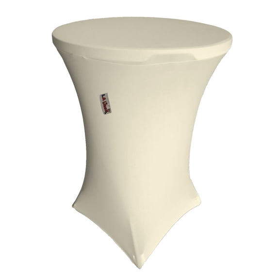 LA Linen TCSpandex32Rx42H-IvoryX25 Round Spandex Cover for Cocktail Highboy Table, Ivory - 32 & 42 in.