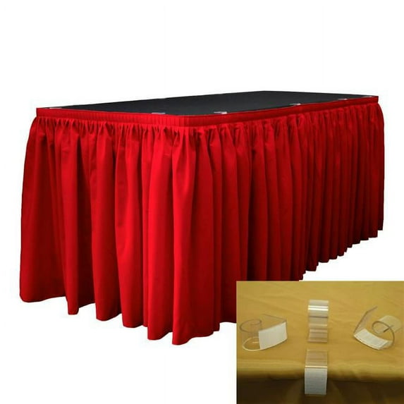 LA Linen SKT-Pop-30x29-15Lclips-RedP98 Polyester Poplin Table Skirt with 15 L-Clips, Red - 30 ft. x 29 in.