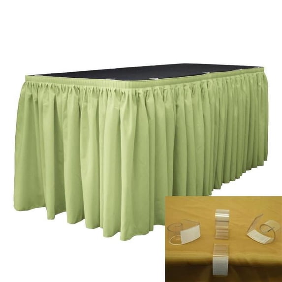 LA Linen SKT-Pop-30x29-15Lclips-SageP19 Polyester Poplin Table Skirt with 15 L-Clips, Sage - 30 ft. x 29 in.