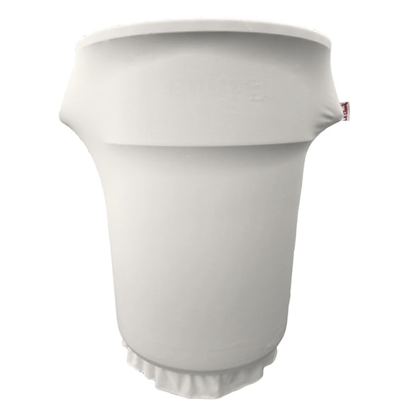 LA Linen Spandex Cover fitted for 55 Gallon Trash can on wheels, White