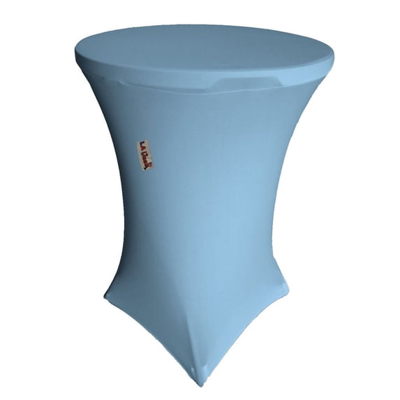 LA Linen TCSpandex32Rx42H-BlueLightX18 Round Spandex Cover for Cocktail Highboy Table, Blue Light - 32 & 42 in.