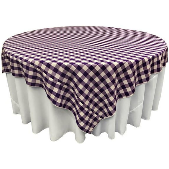 LA Linen TCcheck90x90-PurpleK23 Polyester Gingham Checkered Square Tablecloth, White & Purple - 90 x 90 in.