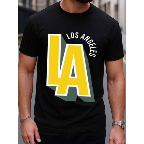 LA Los Angeles men's 180G 100% Cotton white Trendy Unisex Shirt Short Sleeve tshirts Retro Unisex Shirt Printed tshirts Basic Unisex Shirt Short Sleeve tshirts Basic Unisex Shirt Graphic Tee tshirts