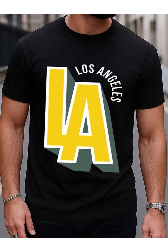 LA Los Angeles men's 180G 100% Cotton white Trendy Unisex Shirt Short Sleeve tshirts Retro Unisex Shirt Printed tshirts Basic Unisex Shirt Short Sleeve tshirts Basic Unisex Shirt Graphic Tee tshirts